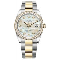 Réplique Rolex Datejust 36 Or Jaune &amp; Montre pour femme avec cadran diamant en nacre et diamants M126283RBR-0010