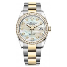 Réplique Rolex Datejust 36 Or Jaune &amp; Montre pour femme avec cadran diamant en nacre et diamants M126283RBR-0010