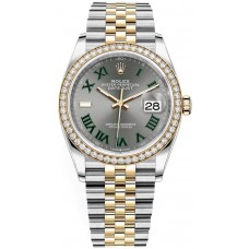 Réplique Rolex Datejust 36 Or Jaune &amp; Montre pour femme avec cadran romain Diamonds Slate Wimbledon M126283RBR-0021