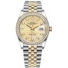 Réplique Rolex Datejust 36 Or Jaune &amp; Montre pour femme avec cadran diamant et motif palmier doré M126283RBR-0029