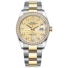 Réplique Rolex Datejust 36 Or Jaune &amp; Montre pour femme avec cadran diamant et motif palmier doré M126283RBR-0030