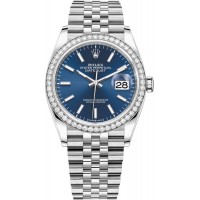 Réplique Rolex Datejust 36 Or Blanc &amp; Montre femme diamants cadran bleu M126284RBR-0009