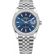 Réplique Rolex Datejust 36 Or Blanc &amp; Montre femme diamants cadran bleu M126284RBR-0009