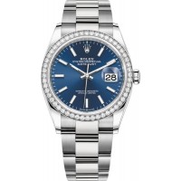 Réplique Rolex Datejust 36 Or Blanc &amp; Montre femme diamants cadran bleu M126284RBR-0010