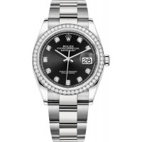 Réplique Rolex Datejust 36 Or Blanc &amp; Montre pour femme avec cadran en diamant noir et diamants M126284RBR-0020