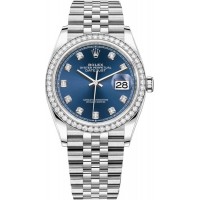 Réplique Rolex Datejust 36 Or Blanc &amp; Montre pour femme avec cadran en diamant bleu et diamants M126284RBR-0029