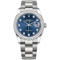 Réplique Rolex Datejust 36 Or Blanc &amp; Montre pour femme avec cadran en diamant bleu et diamants M126284RBR-0030