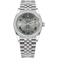 Réplique Rolex Datejust 36 Or Blanc &amp; Montre pour femme avec cadran romain en ardoise et diamants M126284RBR-0037