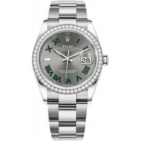 Réplique Rolex Datejust 36 Or Blanc &amp; Montre pour femme avec cadran romain en ardoise et diamants M126284RBR-0038