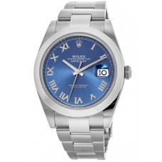 Réplique Montre pour homme Rolex Datejust 41 en acier inoxydable Azzuro bleu cadran romain M126300-0017