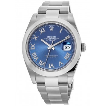 Réplique Montre pour homme Rolex Datejust 41 en acier inoxydable Azzuro bleu cadran romain M126300-0017