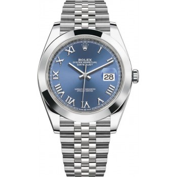 Réplique Rolex Datejust 41 Montre pour homme en acier inoxydable avec cadran romain bleu et bracelet jubilé M126300-0018