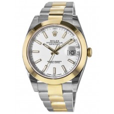 Réplique Rolex Datejust 41 Or &amp; Montre pour homme en acier à cadran blanc M126303-0015