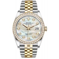 Réplique Rolex Datejust 41 Acier &amp; Montre unisexe en or jaune avec cadran en nacre et diamant, lunette en diamant personnalisée M126303-0018-CD