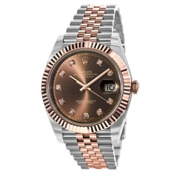 Réplique Montre pour homme Rolex Datejust 41 en acier et or Everose avec cadran chocolat et diamants M126331-0004