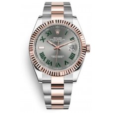 Réplique Montre pour homme Rolex Datejust 41 en acier et or Everose avec cadran Wimbledon et bracelet Oster M126331-0015