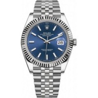 Réplique Rolex Datejust 41 Acier &amp; Montre pour homme avec bracelet jubilé en or blanc et index bleu M126334-0002