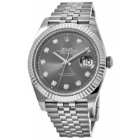 Réplique Rolex Datejust 41 Acier &amp; Montre pour homme en or blanc et cadran diamant rhodié, lunette cannelée M126334-0006