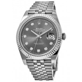 Réplique Rolex Datejust 41 Acier &amp; Montre pour homme en or blanc et cadran diamant rhodié, lunette cannelée M126334-0006