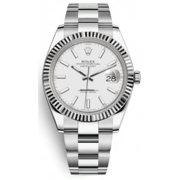 Réplique Montre pour homme Rolex Datejust 41 en acier inoxydable et or blanc avec cadran blanc M126334-0009