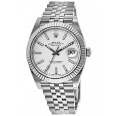 Réplique Rolex Datejust 41 Acier &amp; Montre pour homme en or blanc et cadran blanc avec bracelet jubilé M126334-0010