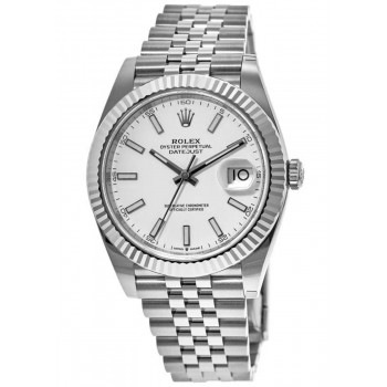 Réplique Rolex Datejust 41 Acier &amp; Montre pour homme en or blanc et cadran blanc avec bracelet jubilé M126334-0010