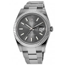 Réplique Rolex Datejust 41 Acier &amp; Montre pour homme Oyster avec lunette cannelée en or blanc et cadran en ardoise M126334-0013