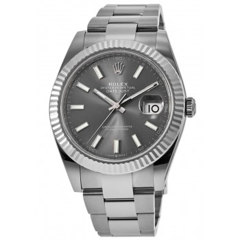 Réplique Rolex Datejust 41 Acier &amp; Montre pour homme Oyster avec lunette cannelée en or blanc et cadran en ardoise M126334-0013