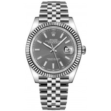 Réplique Rolex Datejust 41 Acier &amp; Montre Jubilee pour homme, lunette cannelée en or blanc, cadran ardoise, M126334-0014