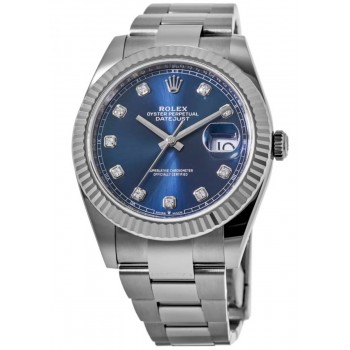 Réplique Montre pour homme Rolex Datejust 41 en acier inoxydable avec cadran en diamant bleu M126334-0015