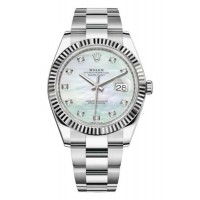 Réplique Montre pour homme Rolex Datejust 41 en acier inoxydable avec cadran en nacre et diamant M126334-0019