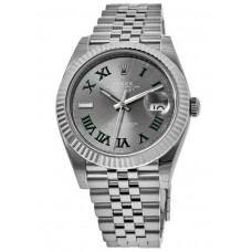 Réplique Rolex Datejust 41 Acier &amp; Montre pour homme avec cadran cannelé Wimbledon en or blanc M126334-0022