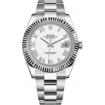 Réplique Montre pour homme Rolex Datejust 41 en acier inoxydable avec cadran romain blanc M126334-0023