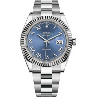 Réplique Montre pour homme Rolex Datejust 41 en acier inoxydable avec cadran romain bleu M126334-0025