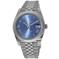 Réplique Rolex Datejust 41 Acier &amp; Montre pour homme, cadran cannelé, cadran romain bleu, or blanc, bracelet jubilé, M126334-0026