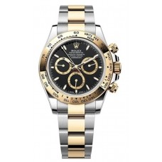 Réplique Montre pour homme Rolex Cosmograph Daytona en acier inoxydable et or jaune avec cadran noir M126503-0003