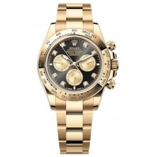 Réplique Montre pour homme Rolex Cosmograph Daytona en or jaune, noir et doré, cadran serti de diamants M126508-0003