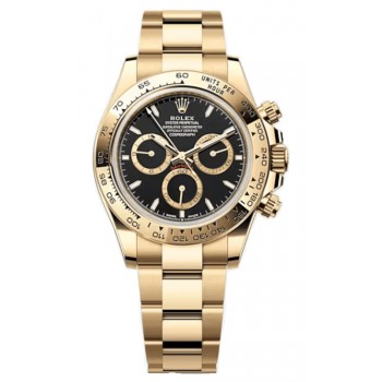 Réplique Montre Rolex Cosmograph Daytona en or jaune et cadran noir pour homme M126508-0004