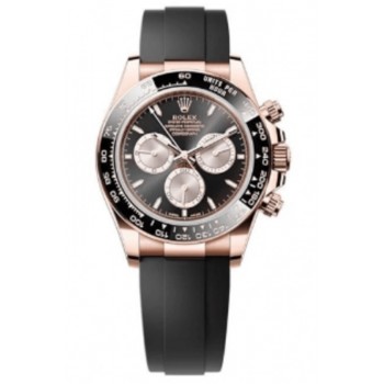 Réplique Montre Rolex Cosmograph Daytona en or rose, noir et cadran Sundust pour homme Oysterflex M126515LN-0002