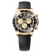 Réplique Montre Oysterflex pour homme Rolex Cosmograph Daytona en or jaune, noir et doré, cadran serti de diamants, M126518LN-0006