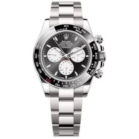 Réplique Montre Rolex Cosmograph Daytona en or blanc, cadran noir et blanc, lunette noire pour homme M126529LN-0001