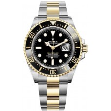 Réplique Montre pour homme Rolex Sea-Dweller à cadran noir en acier huître et or jaune M126603-0001