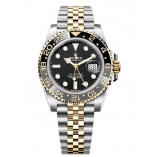 Réplique Rolex GMT Master ll Montre pour homme en or jaune et acier inoxydable avec cadran noir et bracelet jubilé M126713GRNR-0001