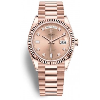 Réplique Montre Rolex Day-Date en or rose avec cadran en diamant rose pour femme M128235-0009