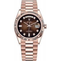 Réplique Montre Rolex Day-Date en or rose avec cadran diamant et chocolat pour femme M128235-0037