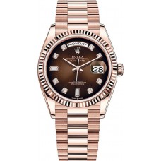 Réplique Montre Rolex Day-Date en or rose avec cadran diamant et chocolat pour femme M128235-0037