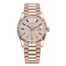 Réplique Montre Rolex Day-Date en or rose pavé de diamants pour femme avec cadran en pierres précieuses M128235-0039