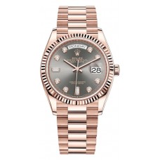 Réplique Montre Rolex Day-Date en or rose avec cadran en diamant et ardoise pour femme M128235-0050