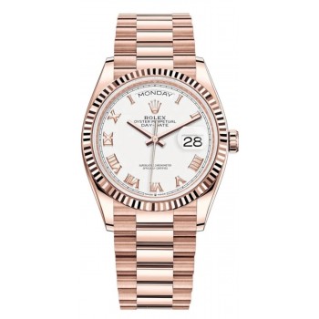 Réplique Montre Rolex Day-Date en or rose et cadran romain blanc pour femme M128235-0052