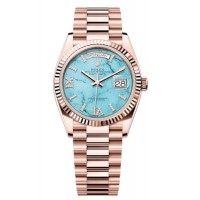 Réplique Montre Rolex Day-Date en or rose et turquoise sertie de diamants pour femme avec cadran romain M128235-0064